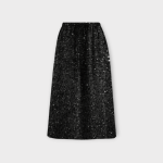 دامن مخمل پولکی میدی کمرکش مشکی سایز 32 تا 62 قد 80 (رنگبندی موجود)رویداسما roydasma سایز بزرگ موجود