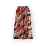 دامن میدی طرح زنجیر با زمینه قرمز ای لاین کمرکش کرپ نخ قد 80cm سایز 32 تا 62 سایز بزرگ موجود رویداسما roydasma