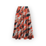 دامن میدی طرح زنجیر با زمینه قرمز نیم کلوش پشت کش کرپ نخ قد 80cm سایز 32 تا 62 سایز بزرگ موجود رویداسما roydasma