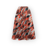 دامن میدی طرح زنجیر با زمینه قرمز نیم کلوش کمرکش کرپ نخ قد 80cm سایز 32 تا 62 سایز بزرگ موجود رویداسما roydasma