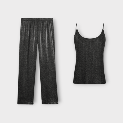 ست بافت تاپ بندی و شلوار راسته طوسی سایز 32 تا 62 رویداسما roydasma سایز بزرگ موجود