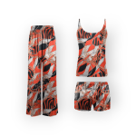 ست تاپ شلوارک شلوار بگ طرح زنجیر با زمینه قرمز کرپ نخ سایز 32 تا 62 سایز بزرگ موجود رویداسما roydasma