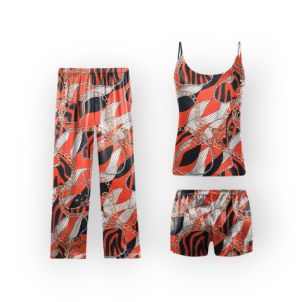 ست تاپ شلوارک شلوار طرح زنجیر با زمینه قرمز کرپ نخ سایز 32 تا 62 سایز بزرگ موجود رویداسما roydasma