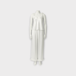 ست تاپ و شلوار پردار ساتن سفید سایز 32 تا 62 رویداسما roydasma