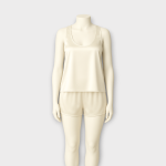 ست تاپ یقه اسکوپ و شلوارک کوتاه ساتن سفید سایز 32 تا 62 (رنگبندی موجود) رویداسما roydasma سایز بزرگ موجود