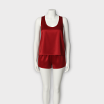 ست تاپ یقه اسکوپ و شلوارک کوتاه ساتن قرمز سایز 32 تا 62 (رنگبندی موجود) رویداسما roydasma سایز بزرگ موجود