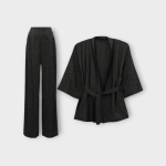 ست مانتو کیمونو و شلوار بافت طوسی سایز 32 تا 62 رویداسما roydasma سایز بزرگ موجود