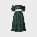 ست مخمل پولکی نیم تنه آستین جدا و دامن نیم کلوش میدی سبز کله غازی سایز 32 تا 62 (رنگبندی موجود) رویداسما roydasma