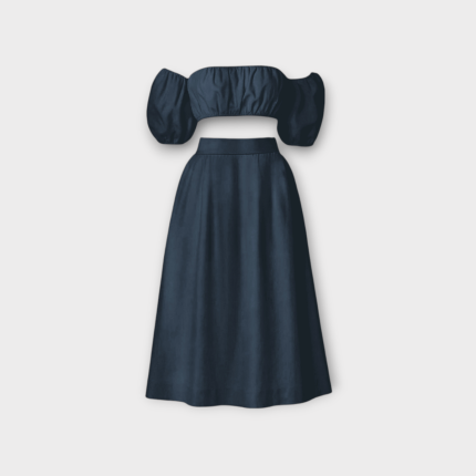 ست نیم تنه آستین جدا و دامن نیم کلوش میدی کرپ آبی نفتی سایز 32 تا 62 (رنگبندی موجود) رویداسما roydasma