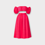 ست نیم تنه آستین جدا و دامن نیم کلوش میدی کرپ سرخابی سایز 32 تا 62 (رنگبندی موجود) رویداسما roydasma