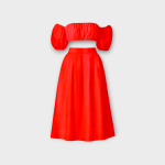 ست نیم تنه آستین جدا و دامن نیم کلوش میدی کرپ قرمز سایز 32 تا 62 (رنگبندی موجود) رویداسما roydasma