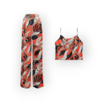 ست نیم تنه و شلوار طرح زنجیر با زمینه قرمز کرپ نخ سایز 32 تا 62 سایز بزرگ موجود رویداسما roydasma