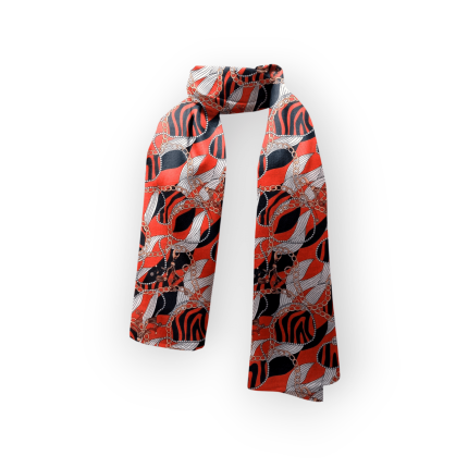 شال طرح زنجیر با زمینه قرمز کرپ نخ