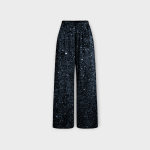 شلوار بگ کمرکش مخمل پولکی آبی نفتی سایز 32 تا 62 (رنگبندی موجود) رویداسما roydasma