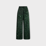 شلوار بگ کمرکش مخمل پولکی سبز کله غازی سایز 32 تا 62 (رنگبندی موجود) رویداسما roydasma