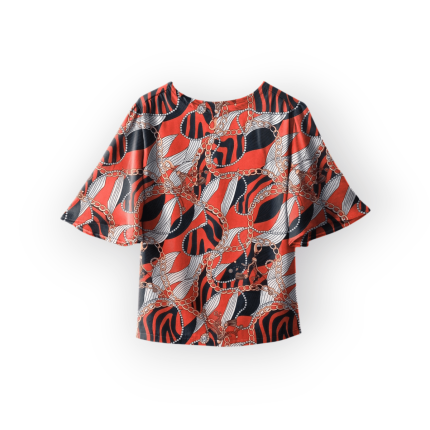 شومیز آستین انجل طرح زنجیر با زمینه قرمز کرپ نخ سایز 32 تا 62 سایز بزرگ موجود