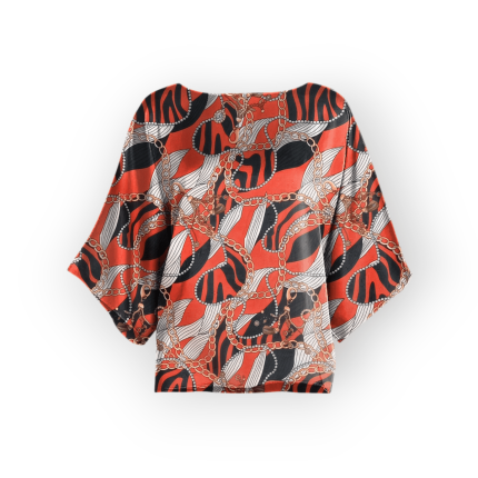 شومیز آستین کیمونو طرح زنجیر با زمینه قرمز کرپ نخ سایز 32 تا 62 سایز بزرگ موجود رویداسما roydasma