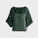 شومیز آستین کیمونو مخمل پولکی سبز کله غازی سایز 32 تا 62 (رنگبندی موجود) رویداسما roydasma سایز بزرگ موجود