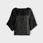 شومیز آستین کیمونو مخمل پولکی مشکی سایز 32 تا 62 (رنگبندی موجود) رویداسما roydasma سایز بزرگ موجود