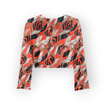 شومیز کراپ طرح زنجیر با زمینه قرمز کرپ نخ آستین بلند سایز 32 تا 62 سایز بزرگ موجود رویداسما roydasma