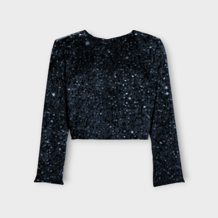 شومیز کراپ مخمل پولکی آبی نفتی سایز 32 تا 62 (رنگبندی موجود) رویداسما roydasma