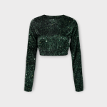 شومیز کراپ کمرکش مخمل پولکی سبز کله غازی سایز 32 تا 62 (رنگبندی موجود) رویداسما roydasma