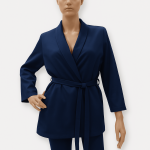 مانتو یقه آرشال کمربند دار آبی نفتی سایز 32 تا 62 (رنگبندی موجود) رویداسما roydasma سایز بزرگ موجود