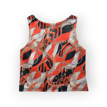 کراپ تاپ طرح زنجیر با زمینه قرمز کرپ نخ آستین حلقه ای سایز 32 تا 62 سایز بزرگ موجود رویداسما roydasma