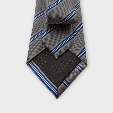 کروات مردانه کلاسیک ابریشم راه راه طوسی آبی ژاکارد رویداسما roydasma