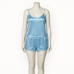 تاپ شلوارک ساتن آبی روشن سایز 32 تا 62 (رنگبندی موجود) رویداسما roydasma سایز بزرگ موجود