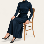 دامن مجلسی بلند آبی نفتی ساتن ای لاین سایز 32 تا 62 قد 100 (رنگبندی موجود) رویداسما roydasma سایز بزرگ موجود