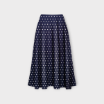 دامن میدی خالدار آبی نفتی نیم کلوش پشت کش کرپ نخ قد 80cm سایز 32 تا 62 سایز بزرگ موجود رویداسما roydasma