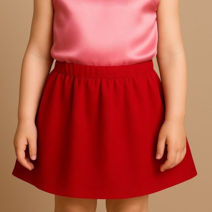 دامن کوتاه کودک کمرکش کرپ قرمز 2 تا 11 سال (رنگبندی موجود) رویداسما roydasma