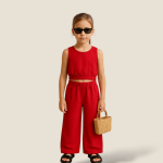 ست تاپ و شلوار کودک کمرکش نخی ابروبادی قرمز 2 تا 11 سال (رنگبندی موجود) رویداسما roydasma