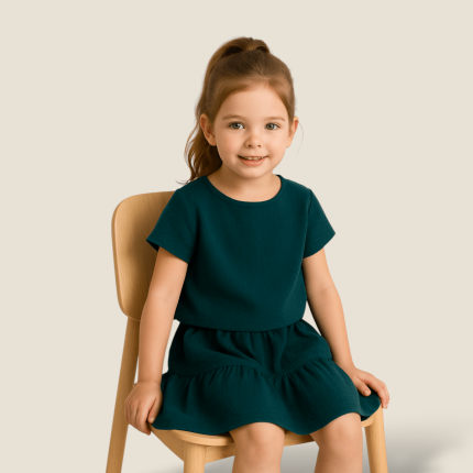 ست تیشرت و دامن کودک نخی ابروبادی سبز کله غازی 2 تا 11 سال (رنگبندی موجود) رویداسما roydasma