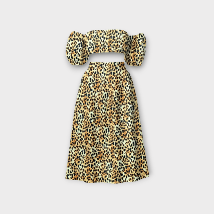 ست پلنگی نیم تنه آستین جدا و دامن نیم کلوش میدی سایز 32 تا 62 رویداسما roydasma سایز بزرگ موجود