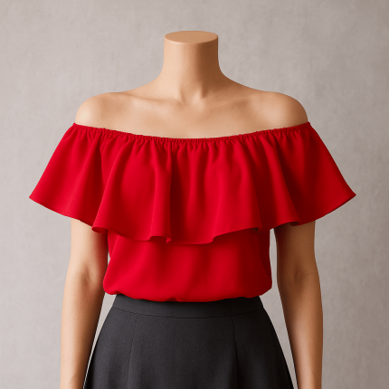 شومیز دکلته رافلدار قرمز سایز 32 تا 62 (رنگبندی موجود) رویداسما roydasma سایز بزرگ موجود