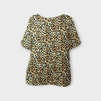 شومیز پلنگی پشت یوک آستین کوتاه کرپ نخ سایز 32 تا 62 رویداسما roydadma سایز بزرگ موجود