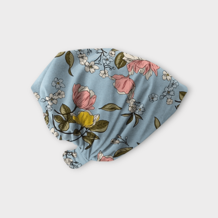 مینی اسکارف مثلثی گلدار پشت کش (گل لیلیوم با زمینه آبی روشن) رویداسما roydasma