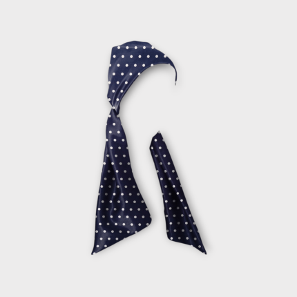 هدبند گره ای خالدار آبی نفتی کرپ نخ پهنا 15cm مینی اسکارف رویداسما roydasma