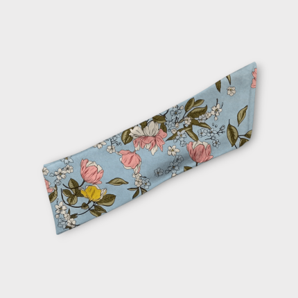 هدبند گره ای گلدار کرپ نخ پهنا 15cm مینی اسکارف (گل لیلیوم با زمینه آبی روشن) رویداسما roydasma