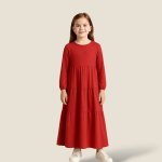 پیراهن بلند کودک سه دامنه آستین بلند نخی ابروبادی قرمز 2 تا 11 سال (رنگبندی موجود) رویداسما roydasma