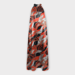 پیراهن هالتری آزاد طرح زنجیر با زمینه قرمز بلند کرپ نخ قد 125cm سایز 32 تا 62 رویداسما roydasma سایز بزرگ موجود