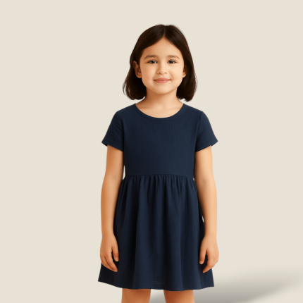 پیراهن چین دار کودک آبی نفتی 2 تا 11 سال (رنگبندی موجود) رویداسما roydasma