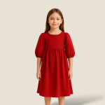 پیراهن کوتاه کودک آستین پفی کوتاه نخی ابروبادی قرمز 2 تا 11 سال (رنگبندی موجود) رویداسما roydasma