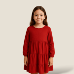 پیراهن کودک سه دامنه کوتاه آستین بلند نخی ابروبادی قرمز 2 تا 11 سال (رنگبندی موجود) رویداسما roydasma