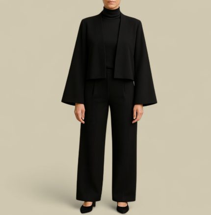 کت کراپ جلوباز مشکی کرپ سایز 32 تا 62 (رنگبندی موجود) رویداسما roydasma سایز بزرگ موجود