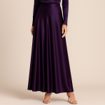 دامن مجلسی بلند نیم کلوش بنفش ساتن سایز 32 تا 62 قد 100 (رنگبندی موجود) رویداسما roydasma سایز بزرگ موجود