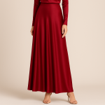 دامن مجلسی بلند نیم کلوش قرمز ساتن سایز 32 تا 62 قد 100 (رنگبندی موجود) رویداسما roydasma سایز بزرگ موجود