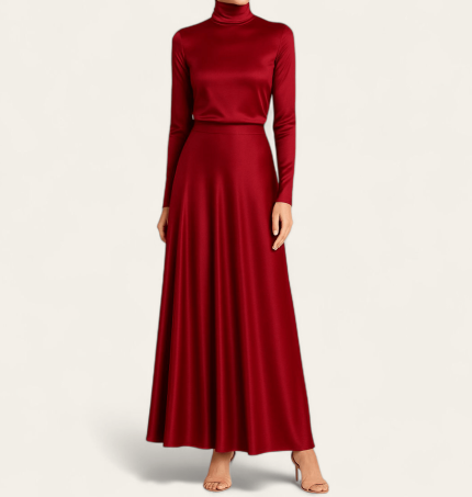 دامن مجلسی بلند نیم کلوش قرمز ساتن سایز 32 تا 62 قد 100 (رنگبندی موجود) رویداسما roydasma سایز بزرگ موجود